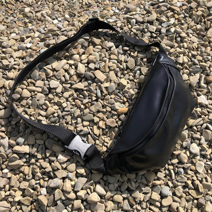 Кожаная бананка, мужская женская сумка из натуральной кожи, черная барсетка