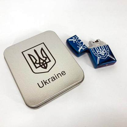 Дуговая электроимпульсная USB Зажигалка аккумуляторная Украина металлическая коробка HL-446. Цвет: синий