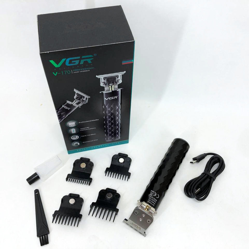 Машинка для стрижки с триммером VGR V-170 для волос, усов и бороды, беспроводная со сменными насадками