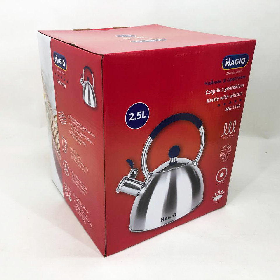 Чайник со свистком Magio MG-1190 2.5 л, хороший чайник со свистком, металический чайник из нержавейки