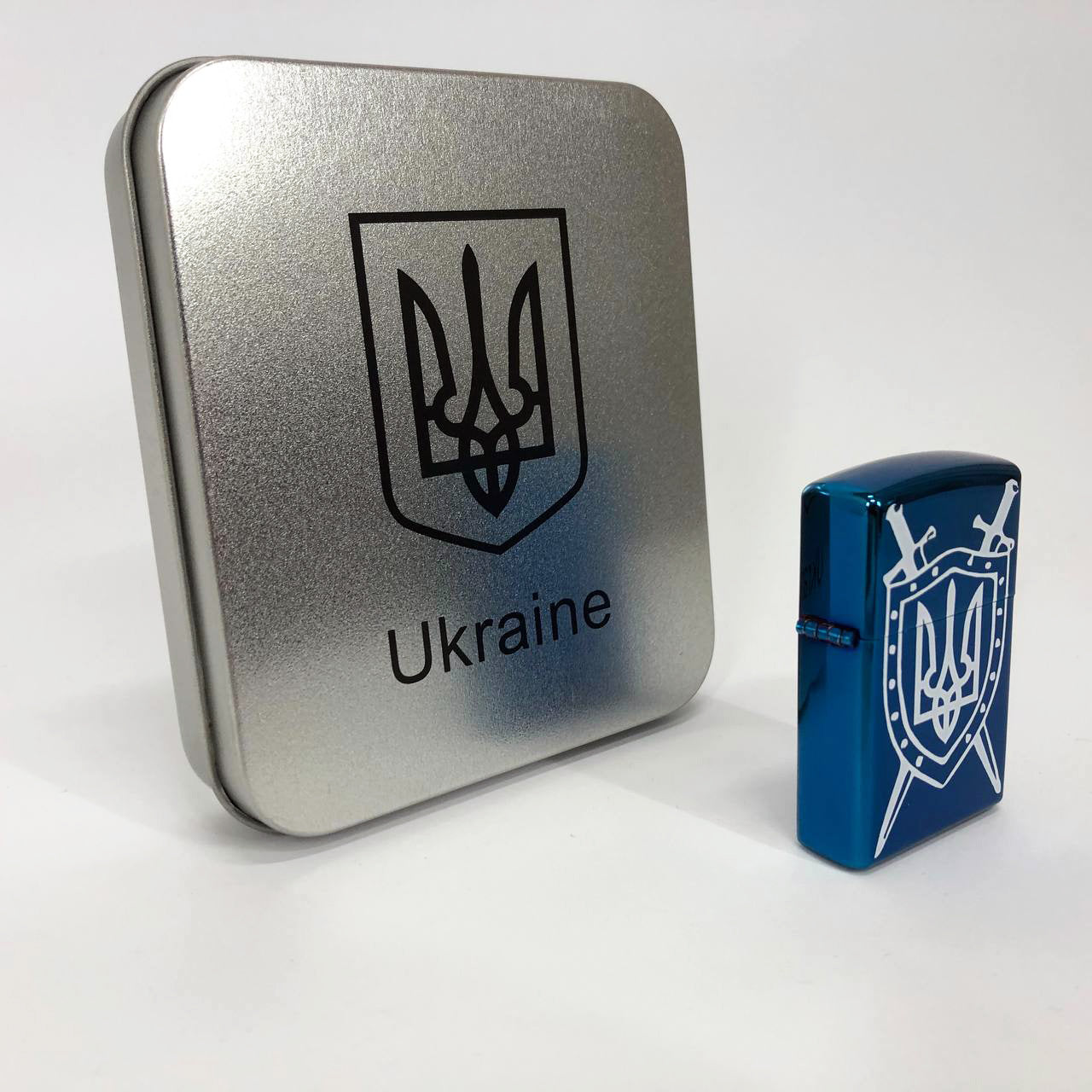 Дуговая электроимпульсная USB Зажигалка аккумуляторная Украина металлическая коробка HL-446. Цвет: синий
