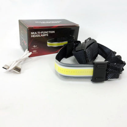 Фонарик налобный мягкий аккумуляторный XQ-T1C USB с красными задними огнями, фонарь на голову для рыбалки