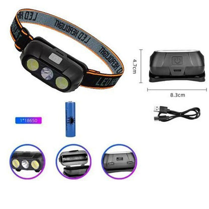 Фонарь налобный аккумуляторный KX-215-LED-2COB, Налобный светодиодный фонарь для ночных прогулок