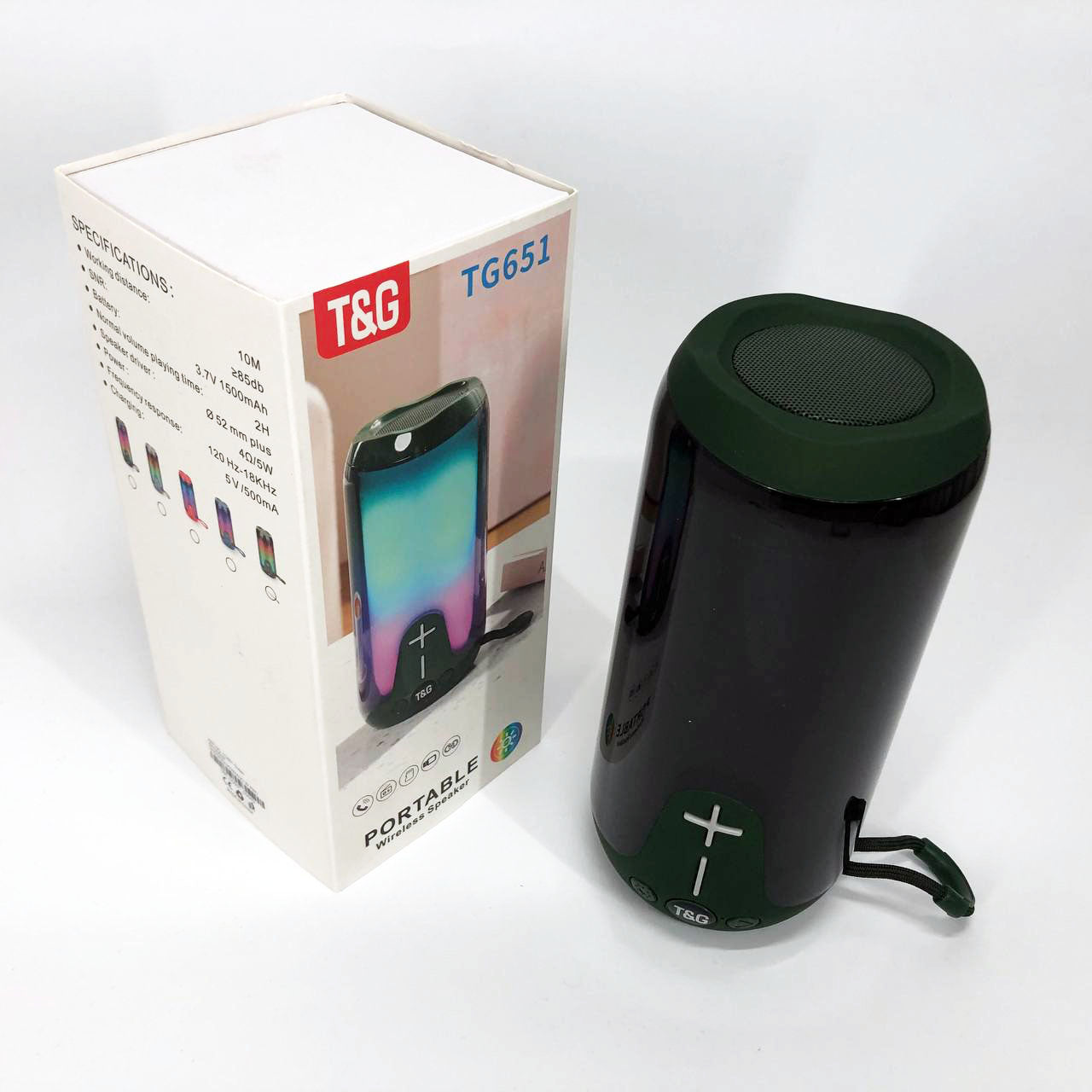 Bluetooth-колонка TG651 с RGB ПОДСВЕТКОЙ, Bluetooth колонка для хорошей музыки. Цвет: зеленый