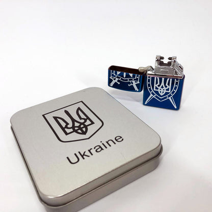 Дуговая электроимпульсная USB Зажигалка аккумуляторная Украина металлическая коробка HL-446. Цвет: синий