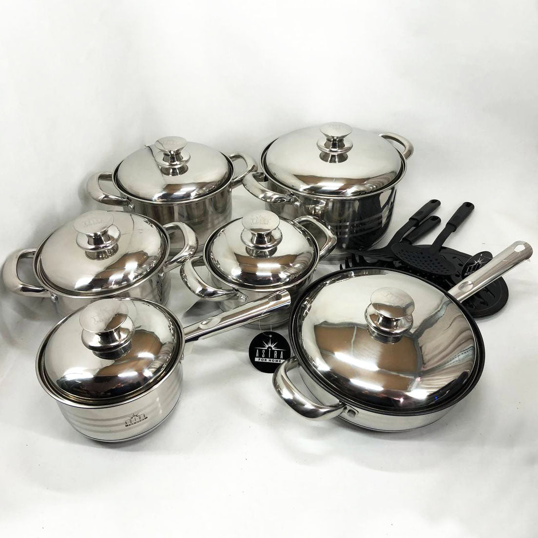 Набор посуды 18 предметов ASTRA A-2518, кастрюли из нержавейки, кастрюли с крышками, хорошие кастрюли