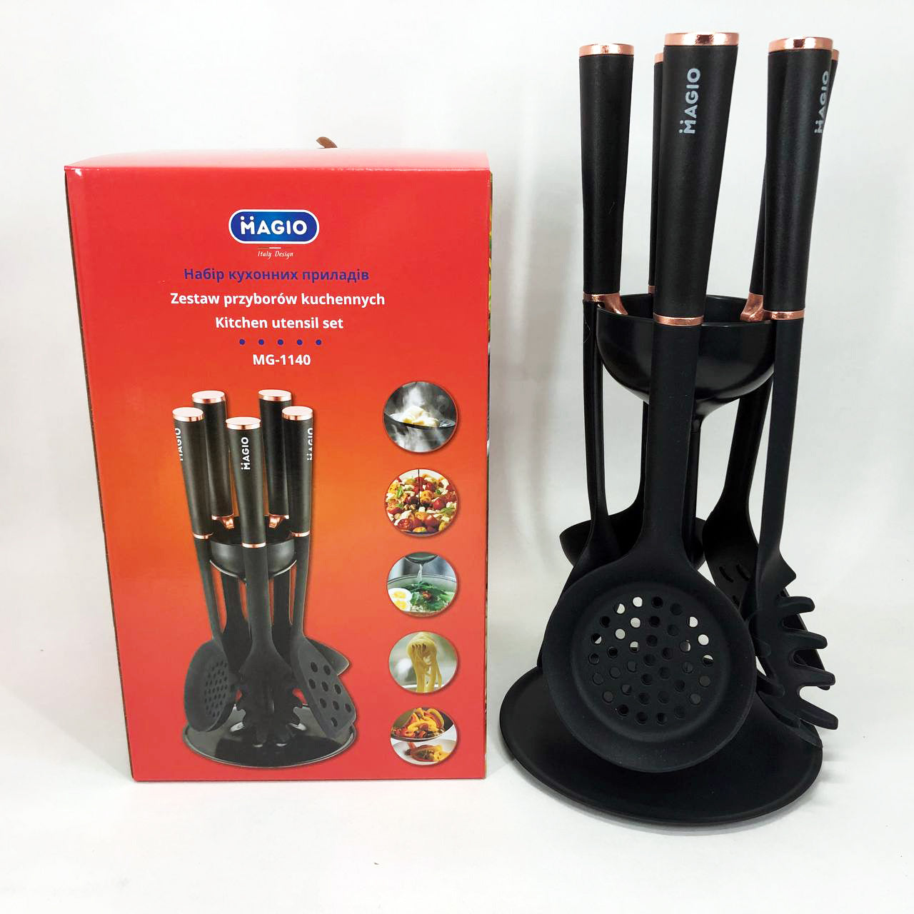 Набор кухонных принадлежностей MAGIO MG-1140, набор поварешек на подставке кухонный набор лопаток