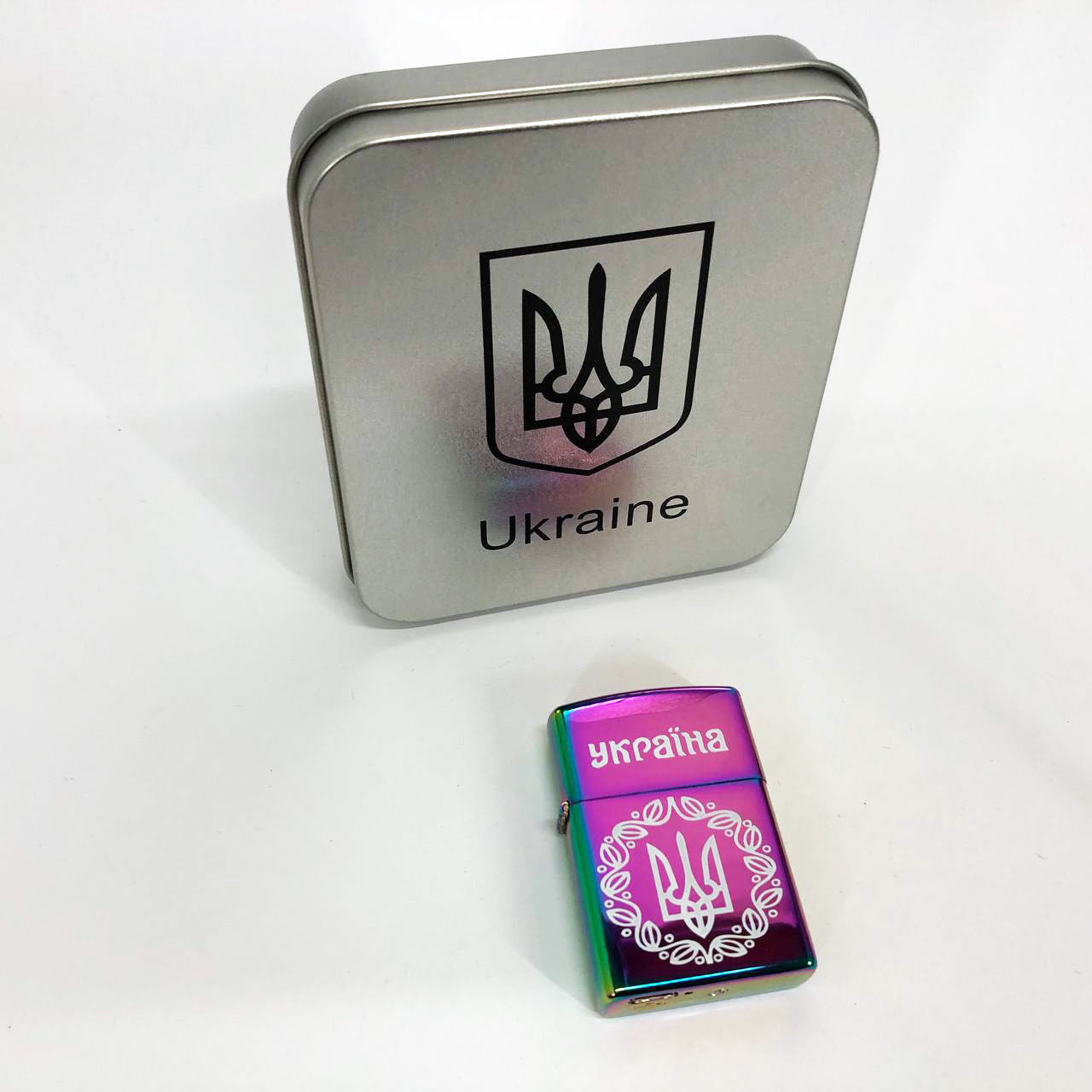 Дуговая электроимпульсная USB зажигалка Украина металлическая коробка HL-447. Цвет: хамелеон