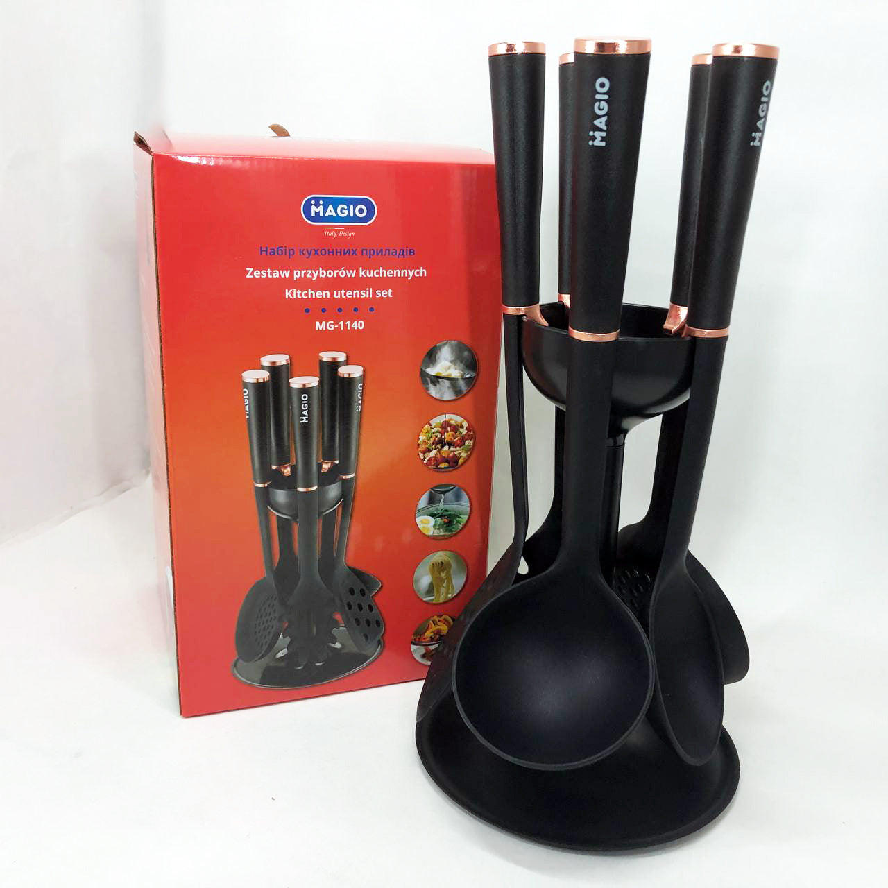 Набор кухонных принадлежностей MAGIO MG-1140, набор поварешек на подставке кухонный набор лопаток