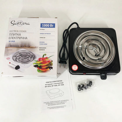 Плита электрическая Suntera SP-1910, электроплита 1000 w, электроплита 1 комфорка. Цвет: черный