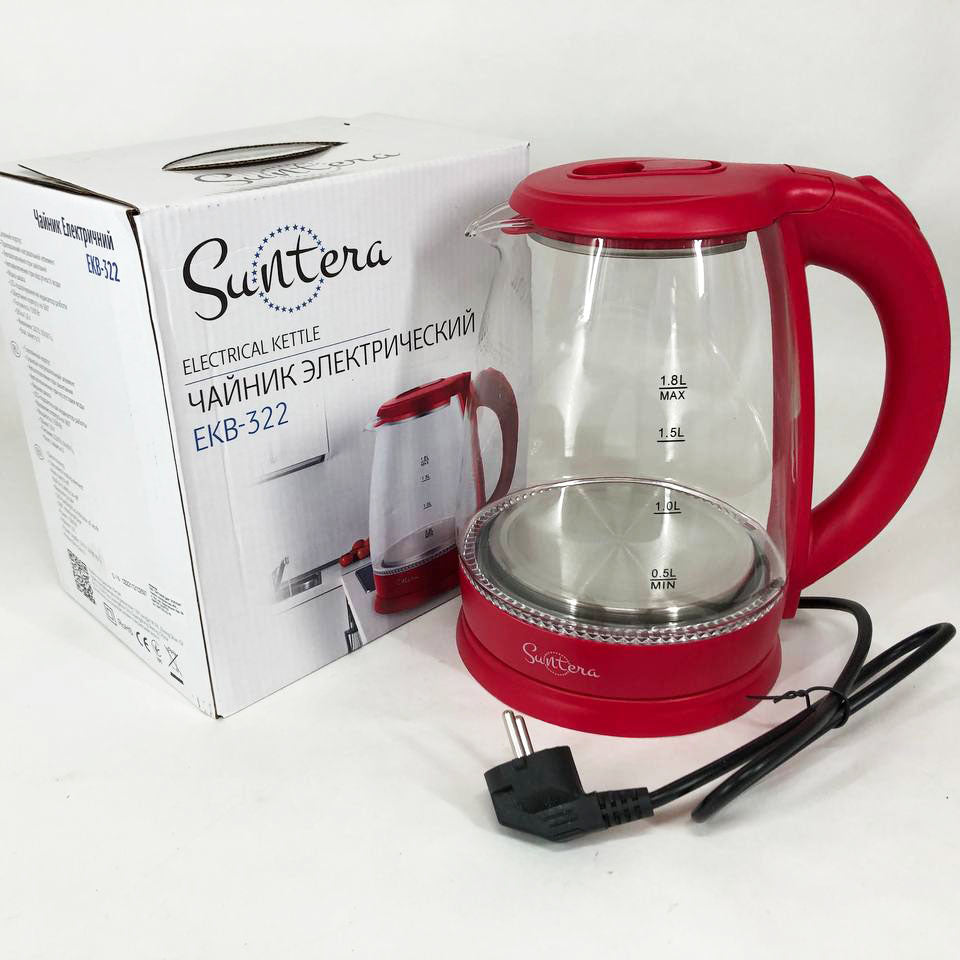 Электрочайник Suntera EKB-322R 1500 Вт, чайники с подсветкой, электрочайники с подсветкой. Цвет: красный