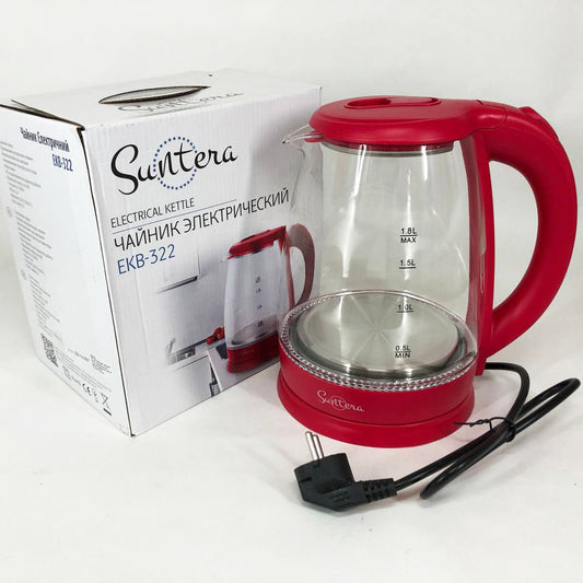 Электрочайник Suntera EKB-322R 1500 Вт, чайники с подсветкой, электрочайники с подсветкой. Цвет: красный