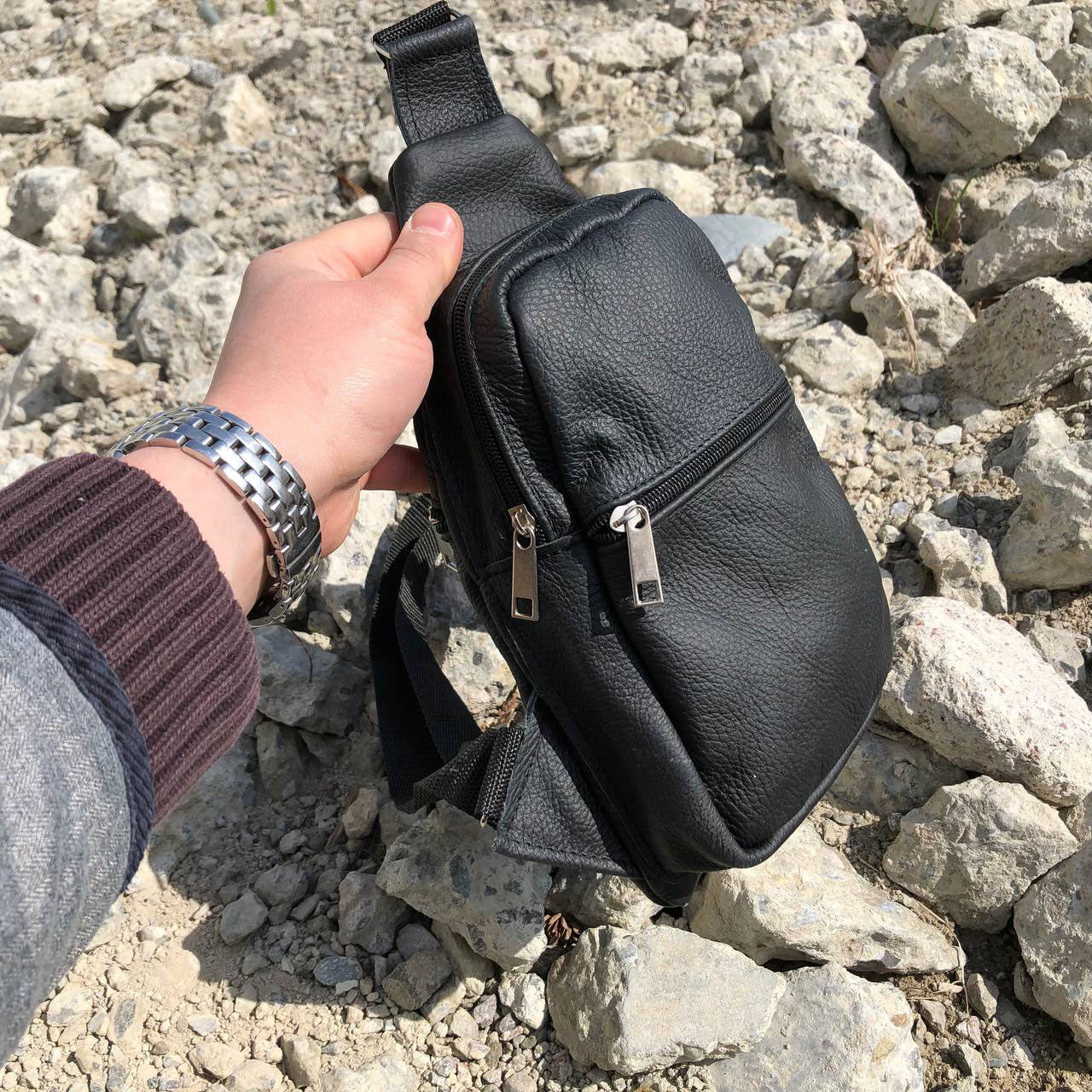 Сумка из натуральной кожи, слинг мужской черный, барсетка, кросс боди, Практичная сумка-мессенджер