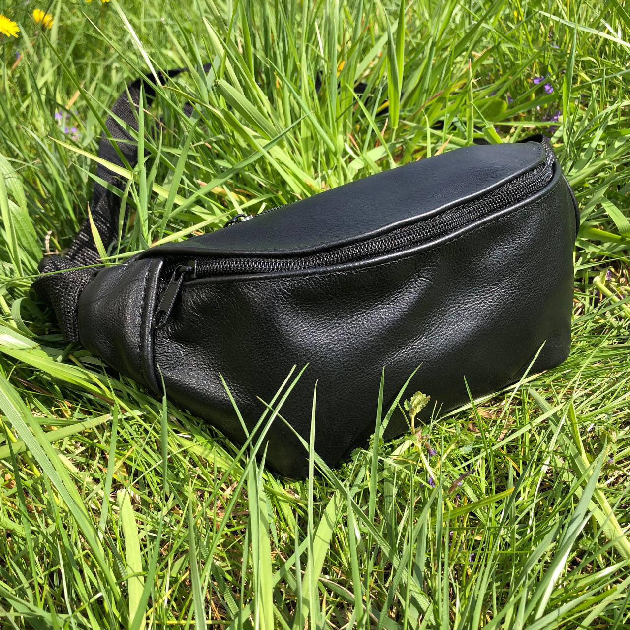 Кожаная бананка, мужская женская сумка из натуральной кожи, черная барсетка