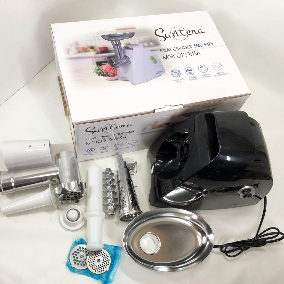 Мясорубка Suntera SMG-5425B, электрическая мясорубка с насадками, электромясорубка для шинковки