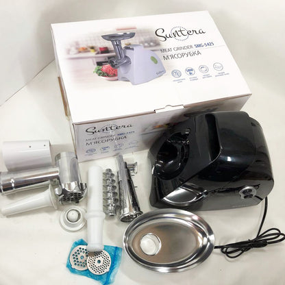 Мясорубка Suntera SMG-5425B, электрическая мясорубка с насадками, электромясорубка для шинковки