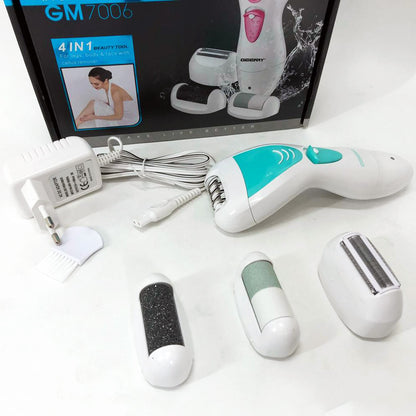 Эпилятор Gemei GM-7006 4в1 - Профеcсиональный беспроводной эпилятор бритва с насадками триммер + пемза