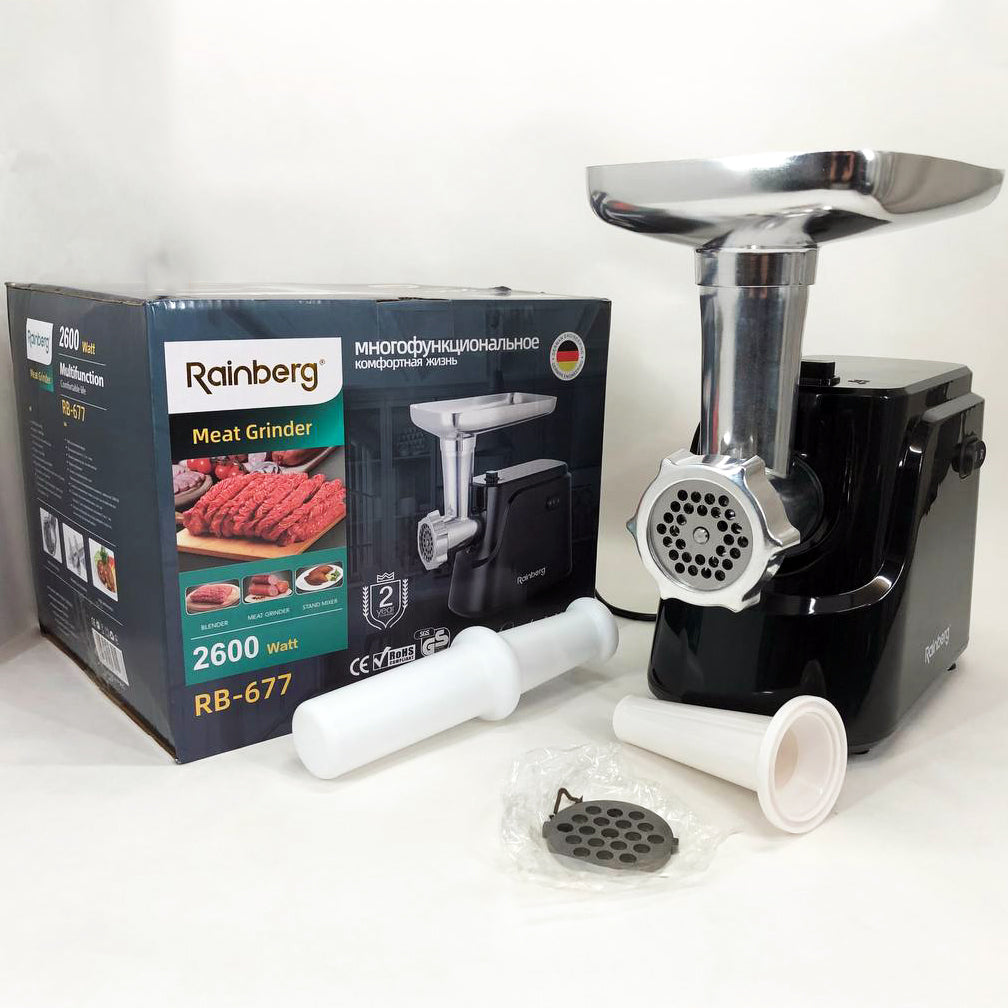 Электрическая мясорубка Rainberg RB-677 2600 Вт с насадкой для колбас, мясорубка с металлическим редуктором