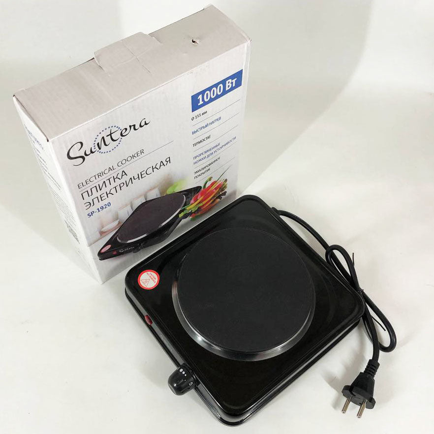 Плита електрична Suntera SP-1920, електроплита для дачі, електроплита 1000 w. Колір: чорний