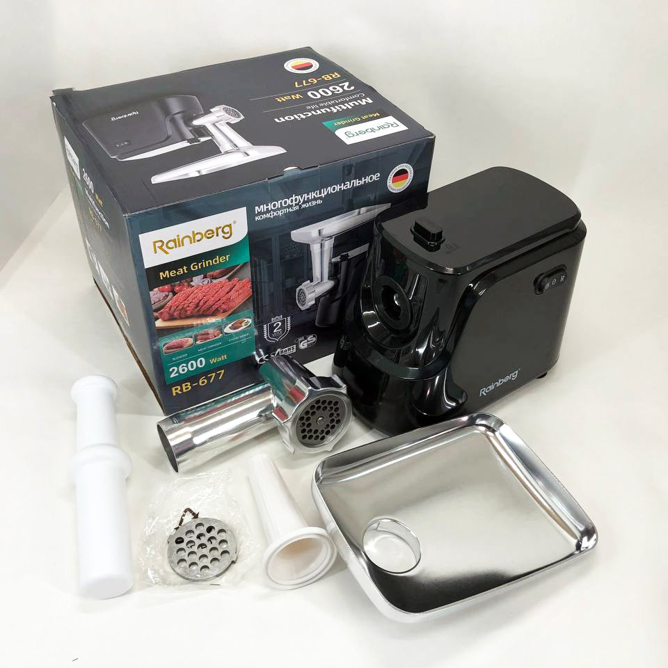 Электрическая мясорубка Rainberg RB-677 2600 Вт с насадкой для колбас, мясорубка с металлическим редуктором