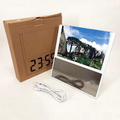 Электронные проводные настольные цифровые часы DS-6608 с фоторамкой, зелёная подсветка. Цвет: белый