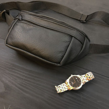 Мужская бананка из натуральной кожи, Бананка для мужчин, Бананка напоясная сумка, бананка вместительная