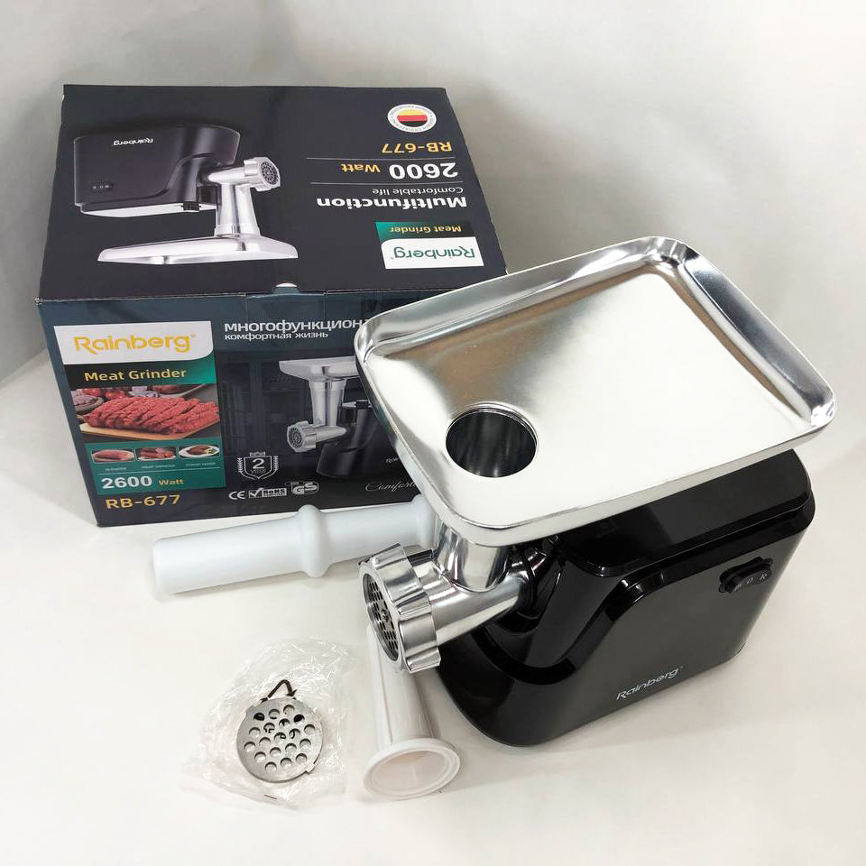 Электрическая мясорубка Rainberg RB-677 2600 Вт с насадкой для колбас, мясорубка с металлическим редуктором