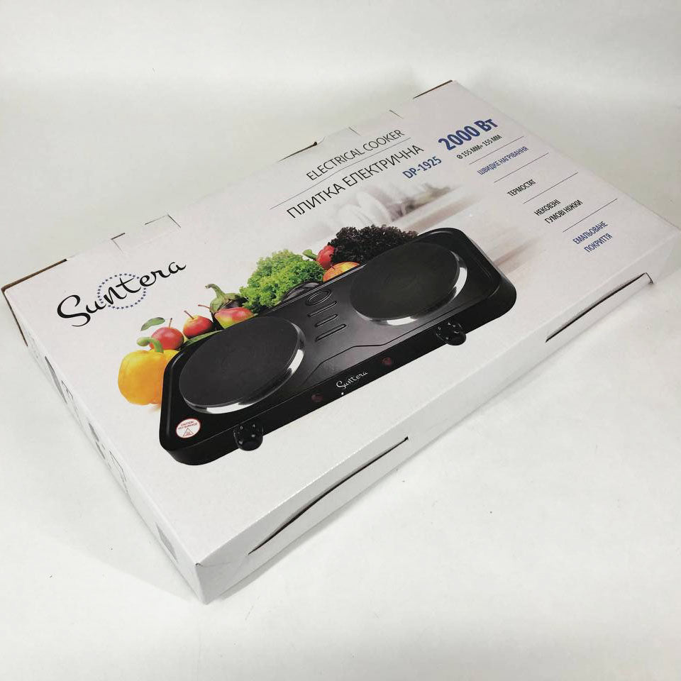 Плита электрическая Suntera DP-1925, электроплита двойная, мощная настольная электроплита. Цвет: черный