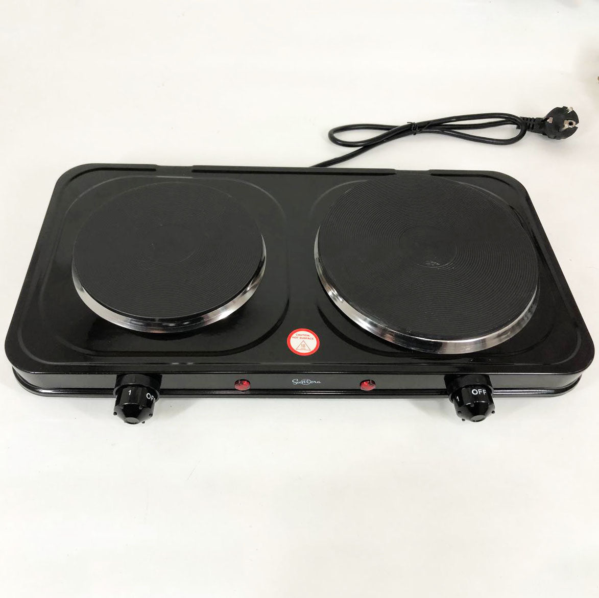 Плитка настільна електрична Suntera DP-1935B, 2500 W, 2 конфорки різного діаметру. Колір: чорний