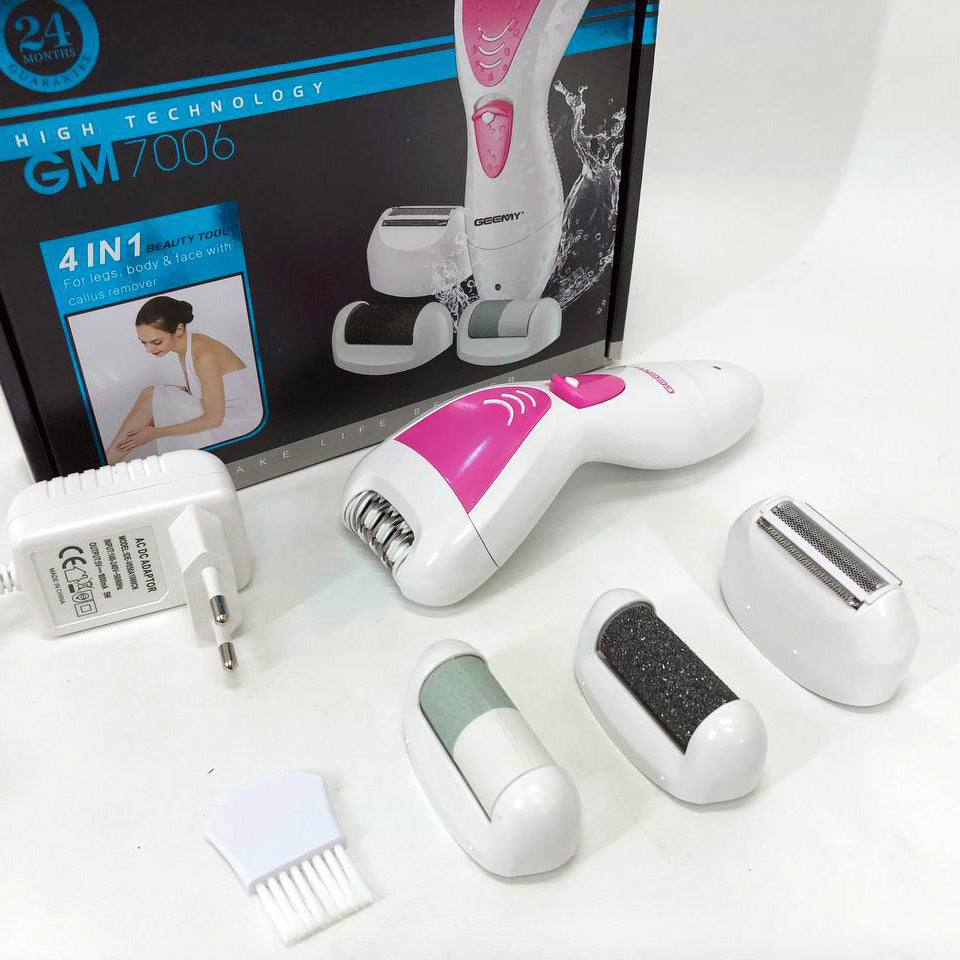 Эпилятор Gemei GM-7006 4в1 - Профеcсиональный беспроводной эпилятор бритва с насадками триммер + пемза