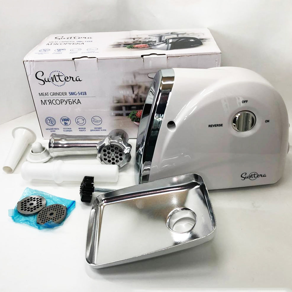 Мясорубка Suntera SMG-5418W, электромясорубка для дома, мясорубка с металлическим редуктором