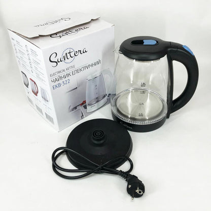 Стеклянные электрические чайники с подсветкой Suntera EKB-322B 1500 Вт чайники с подсветкой. Цвет: черный