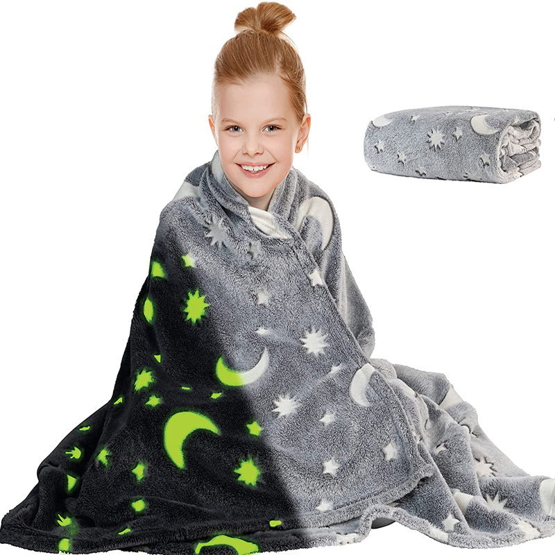 Светящийся в темноте плед плюшевое покрывало Blanket kids Magic Star 150х100 см флисовое одеяло. Цвет: серый