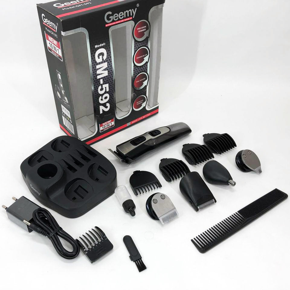 Машинка для стрижки 10в1 GEMEI GM-592, тример для бороды, триммер беспроводной. Цвет: черный