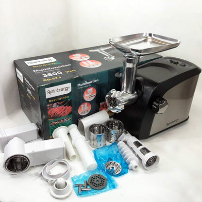 Электрическая мясорубка Rainberg RB-673 с соковыжималкой и шинковкой 9 насадок 3000W с реверсом