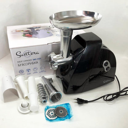 Мясорубка Suntera SMG-5425B, электрическая мясорубка с насадками, электромясорубка для шинковки