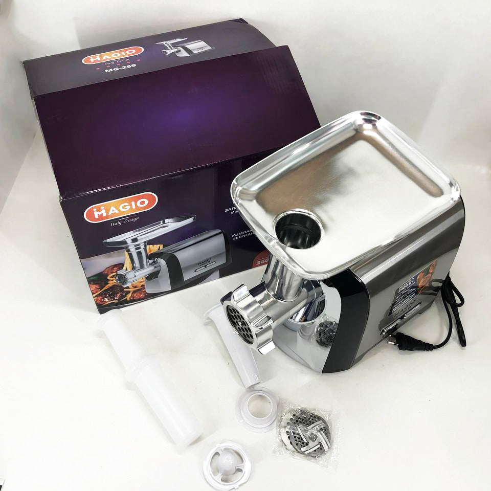 Мясорубка Magio MG-269, 2400 W, мясорубка электрическая металл, мясорубка с металлическим редуктором