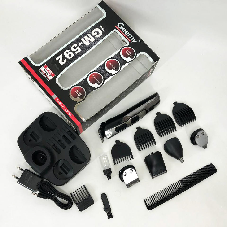 Машинка для стрижки 10в1 GEMEI GM-592, тример для бороды, триммер беспроводной. Цвет: черный