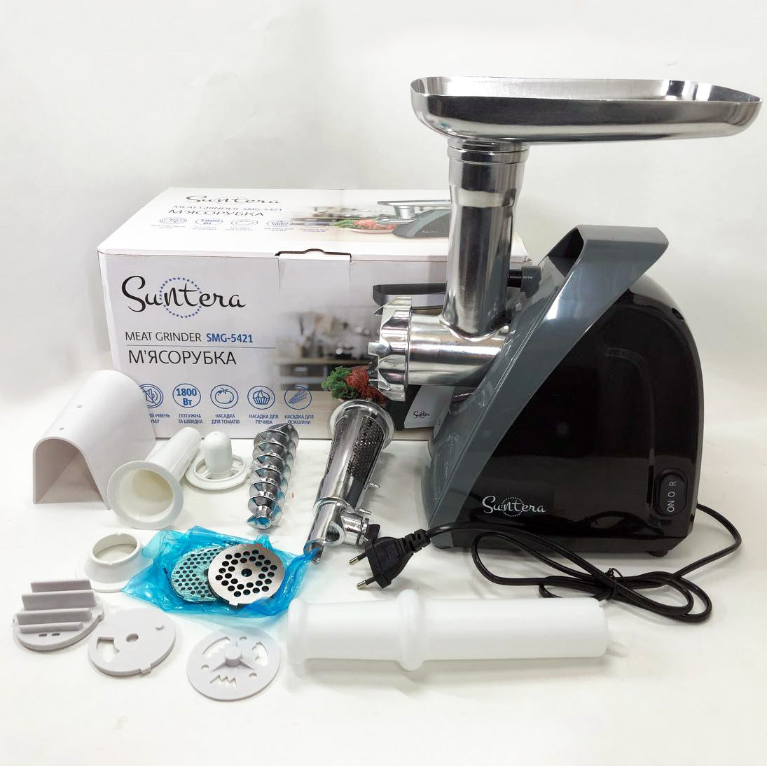 Мясорубка Suntera SMG-5421B 1800 Вт, мясорубка электрическая для мяса, мясорубка для домашней колбасы