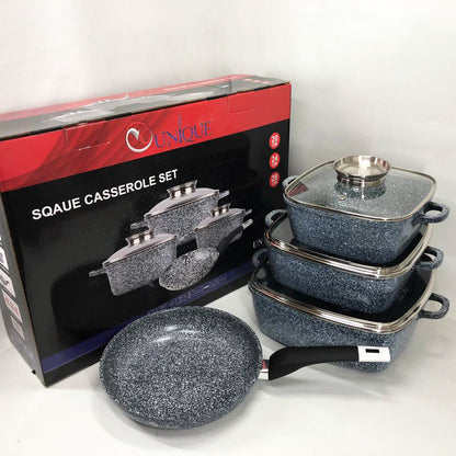Набор казанов UNIQUE UN-5531 7 предметов, квадрат: 16 см, 20 см, 24 см, круглые 24 см сковорода