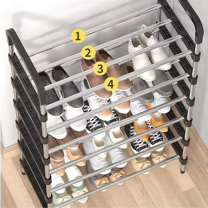 Полка для обуви Shoe Rack 6 полок Органайзер стойка 6 секций 56х28х113см. Цвет: черный