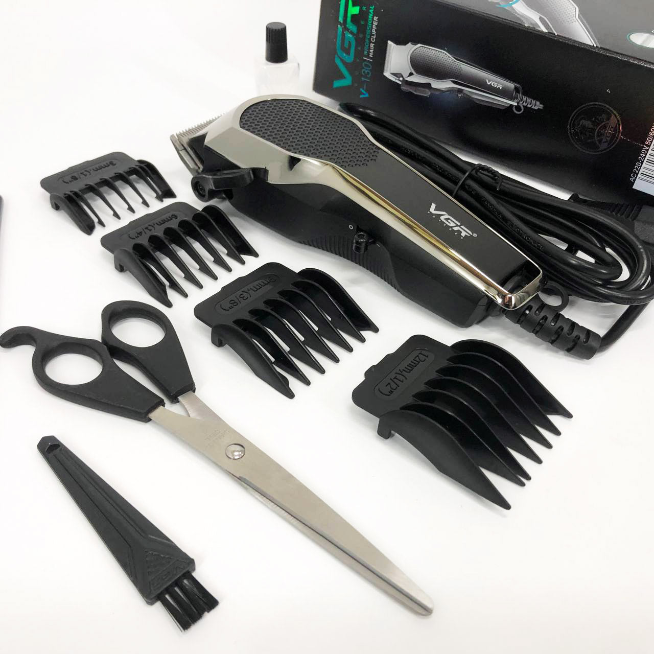 Машинка для стрижки VGR V-130 проводная профессиональная с насадками для окантовки триммер для волос