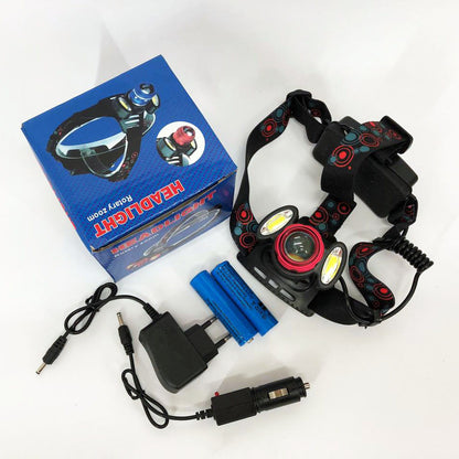 Универсальный налобный фонарь 2117-T6+2COB 2х18650 3 светодиода 4 режима работы свечение 1500 люмен