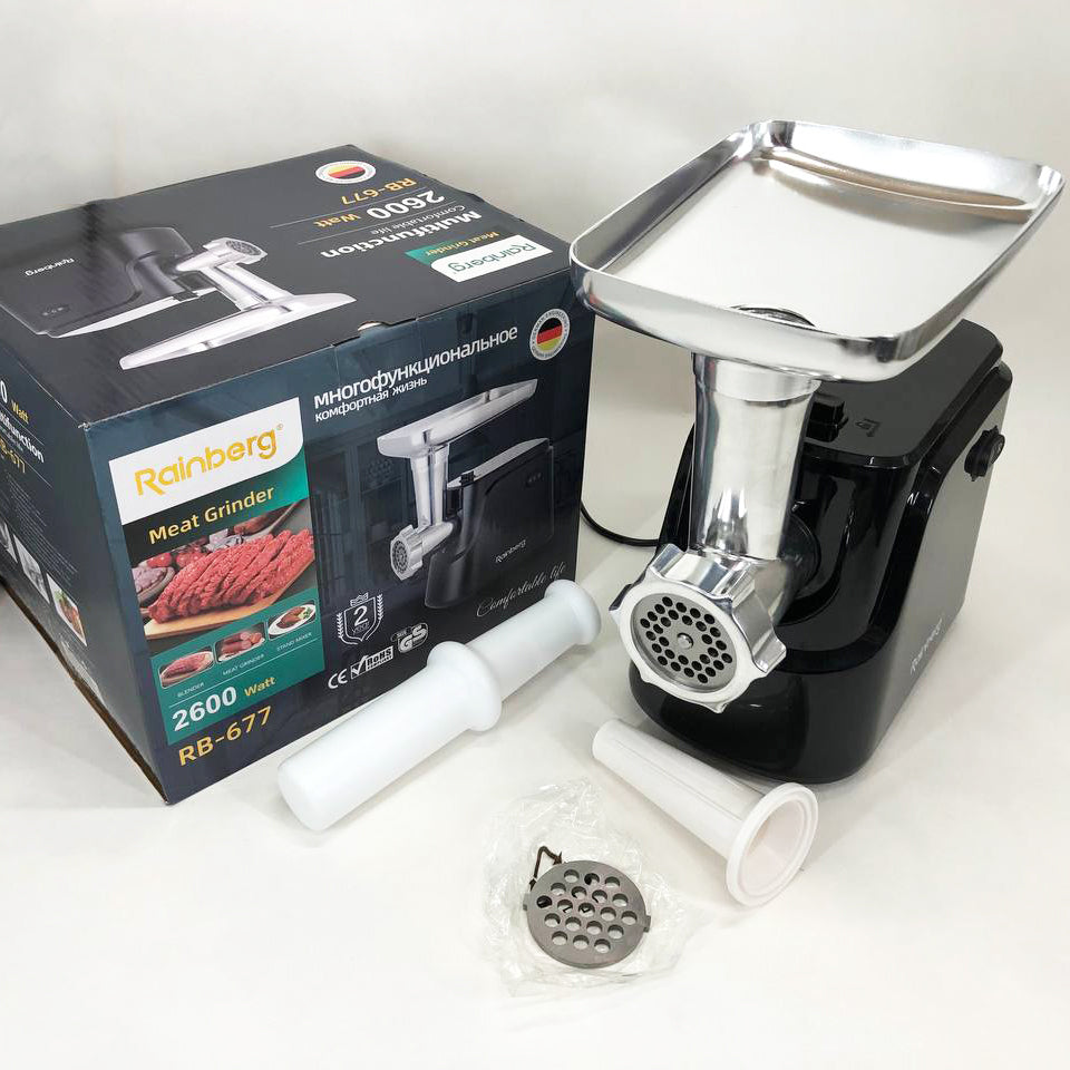 Электрическая мясорубка Rainberg RB-677 2600 Вт с насадкой для колбас, мясорубка с металлическим редуктором