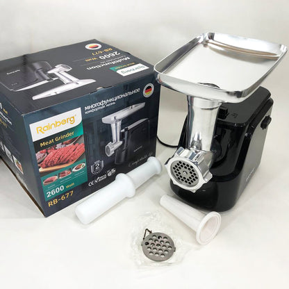 Электрическая мясорубка Rainberg RB-677 2600 Вт с насадкой для колбас, мясорубка с металлическим редуктором