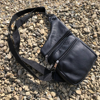 Мужская сумка из натуральной кожи, тактическая сумка - мессенджер черная, тактическая сумка на грудь