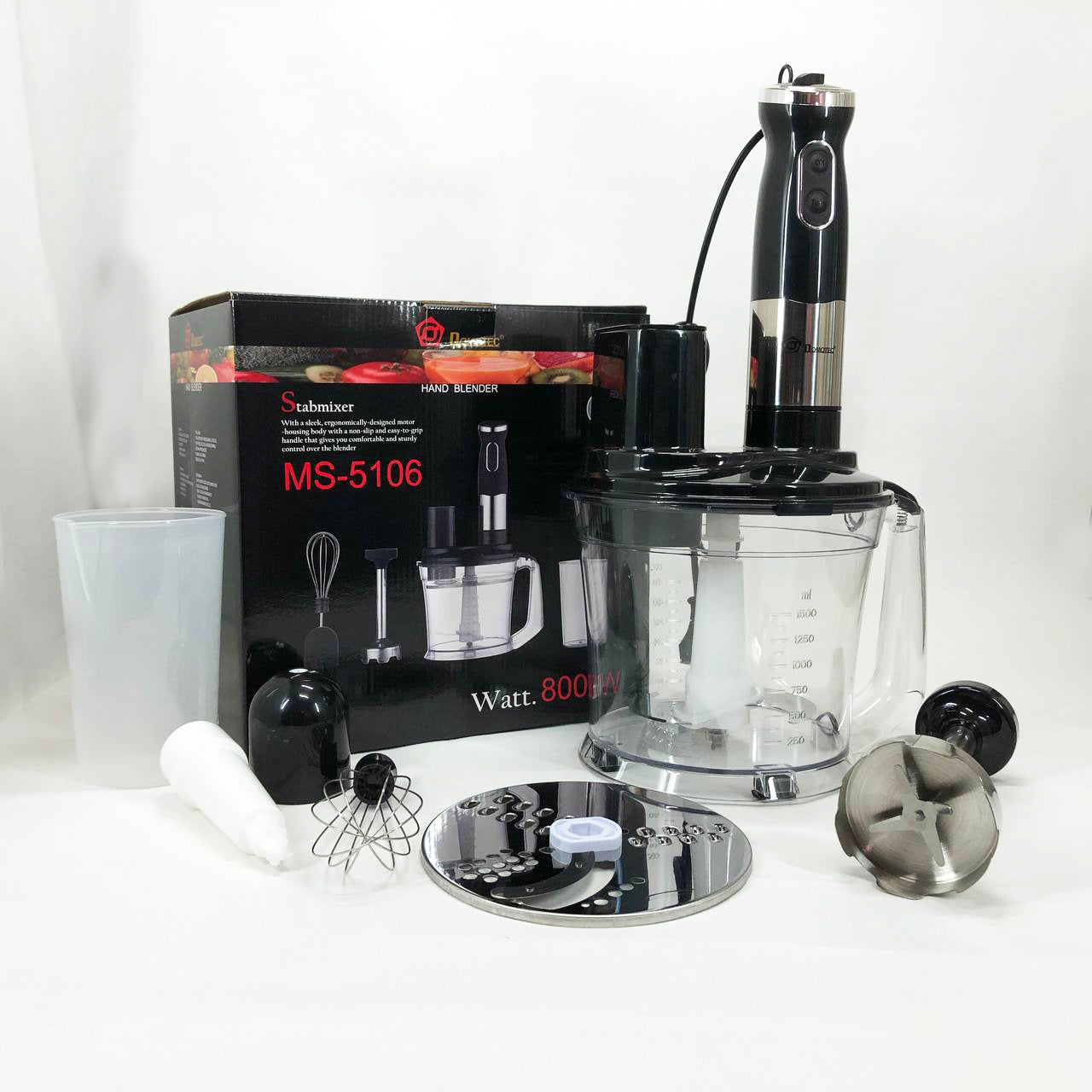 Блендер погружной многофункциональный 5-в-1 Domotec MS-5106 800 W, Портативный блендер измельчитель