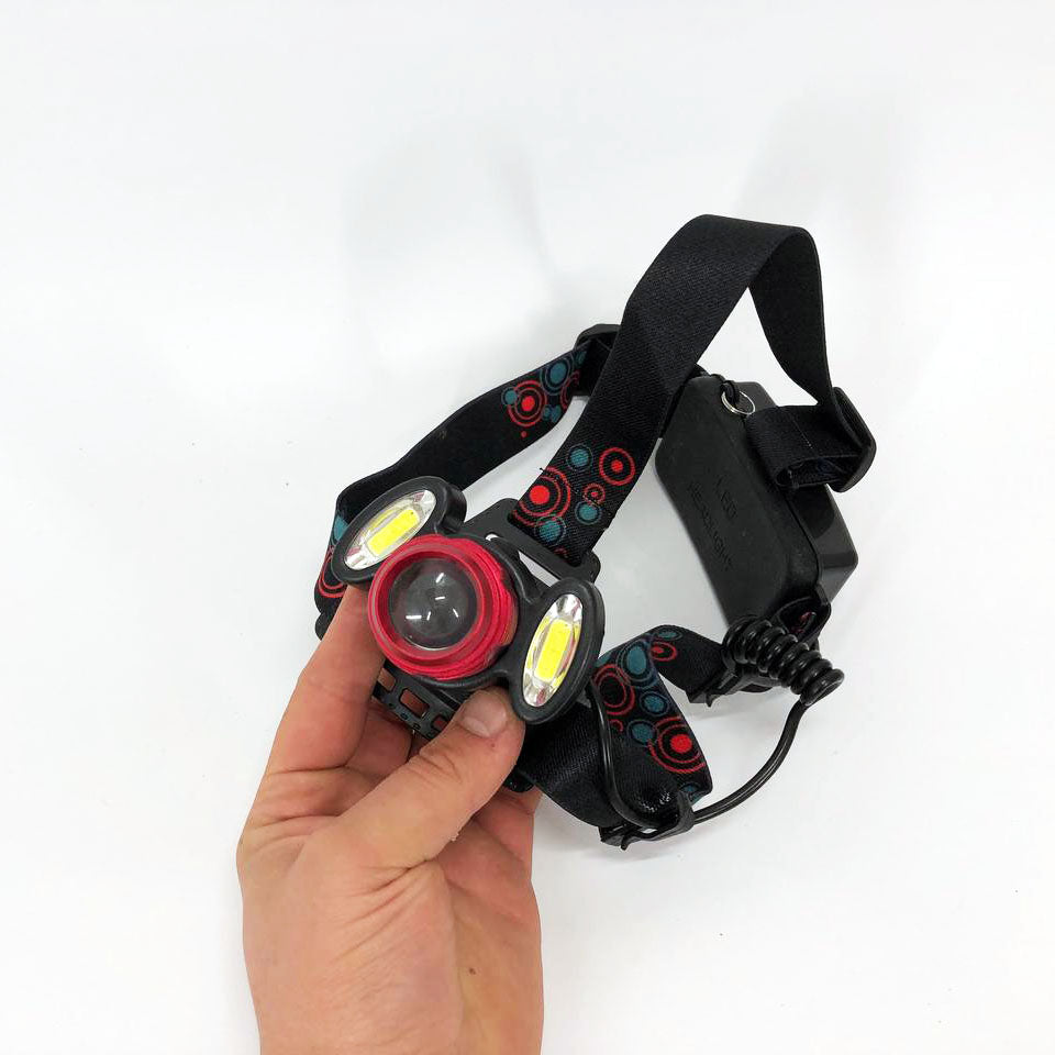 Универсальный налобный фонарь 2117-T6+2COB 2х18650 3 светодиода 4 режима работы свечение 1500 люмен