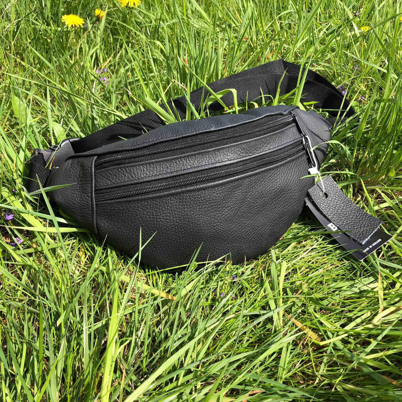 Бананка из натуральной кожи, сумка мужская-женская барсетка черная сумочка