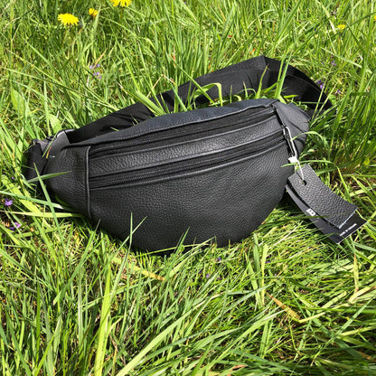 Бананка из натуральной кожи, сумка мужская-женская барсетка черная сумочка